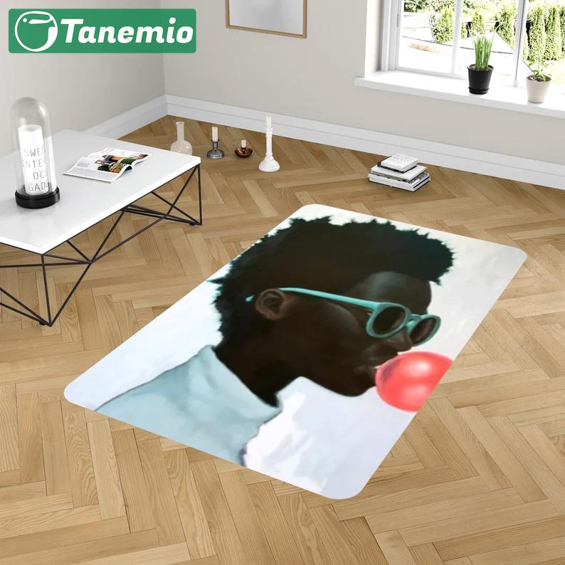 Rugs in living room and bedroom african american rug - modern black boy rug - black boy blowing bubble gum- black man art- christmas gift- modern rug- bubble gum art rug Rectangle Rug