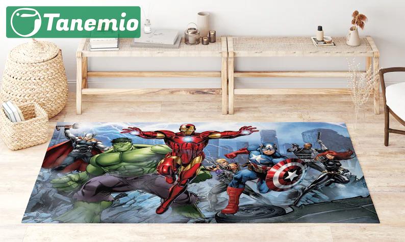 Rugs in living room and bedroom avengers rug - super hero rug - movie rug- super hero carpet- thor hulk captain iron man rug- gift for boys- christmas gift- kids room rug Rectangle Rug