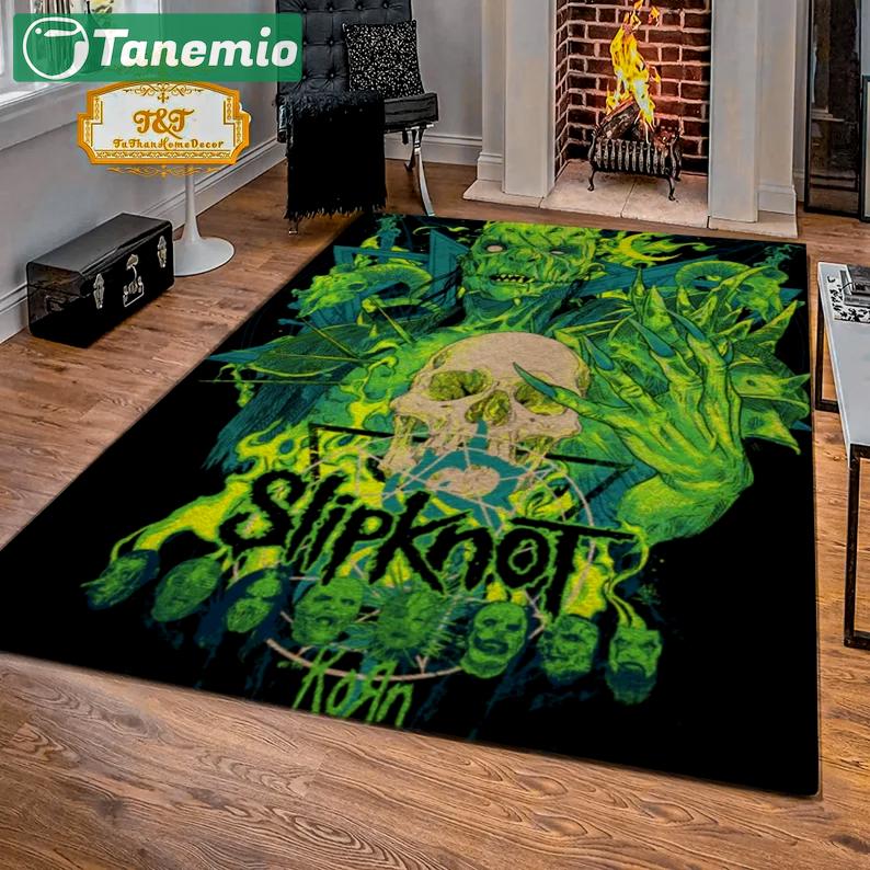 Rugs in living room and bedroom green s-slipknot rug- skull tapestry carpet - modern s-slipknot rock music rug- brand new slipknot rug- baby birthday gift home decor Rectangle Rug