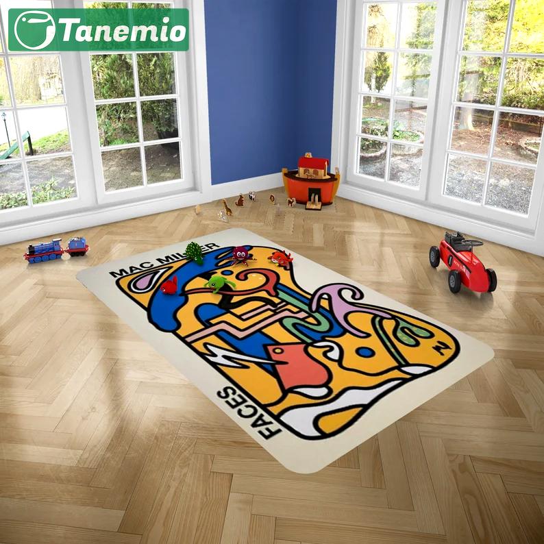 Rugs in living room and bedroom mac miller rug - faces throw rug - abstract music rug- music album rug- hiphop rug- rapper rug- mac miller lover gift- album print rug Rectangle Rug