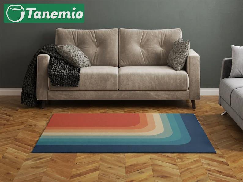 Rugs in living room and bedroom retro 70s color palette iii rug- retro rug- colorful rug-1960s 1970s mid century mod retro- living room rug Rectangle Rug