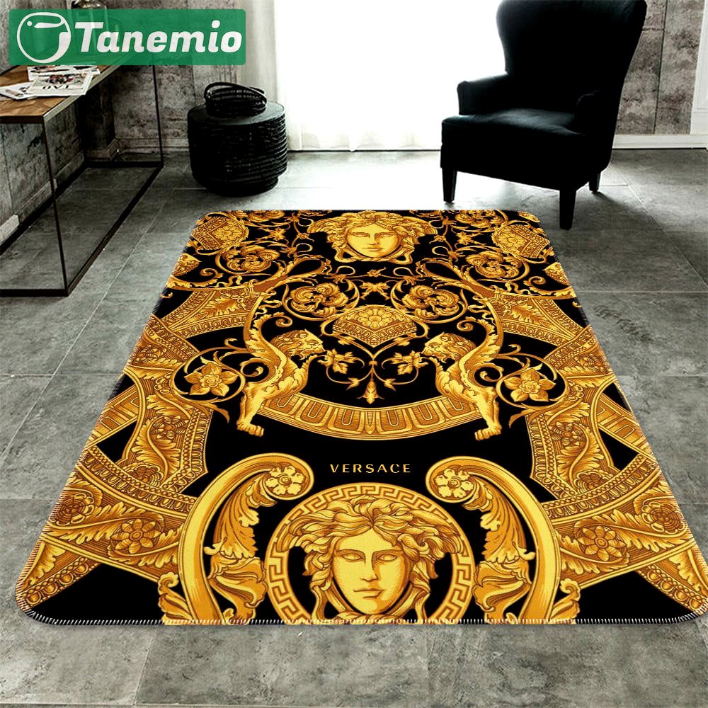 Rugs in living room and bedroom versace golden logo fashion limited luxury brand premium rug carpet home decor Rectangle Rug
