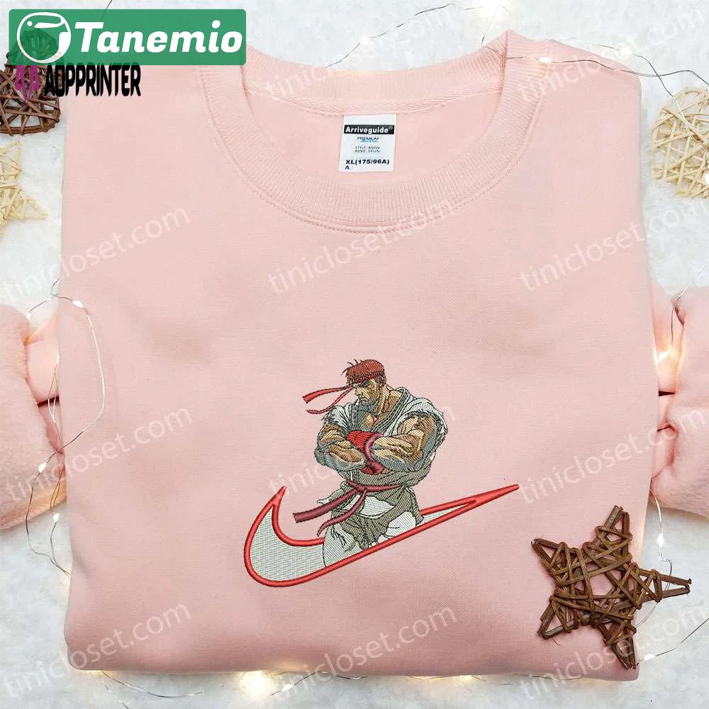 Ryu x swoosh embroidered hoodie & street fighter shirt – best family gift ideas Embroidered Shirt