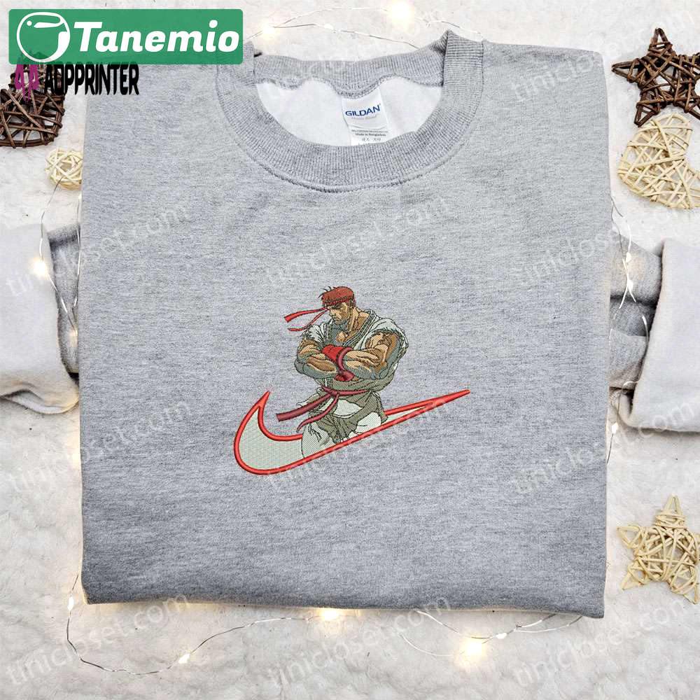 Ryu x swoosh game embroidered sweatshirt: street fighter-inspired nike hoodie Embroidered Shirt