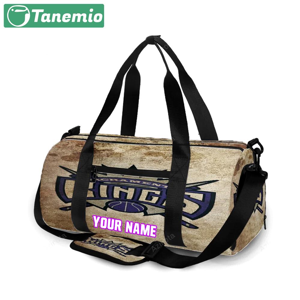 Sacramento kings emblem texture vintage personalized name travel bag gym bag 2312 Travel Bag
