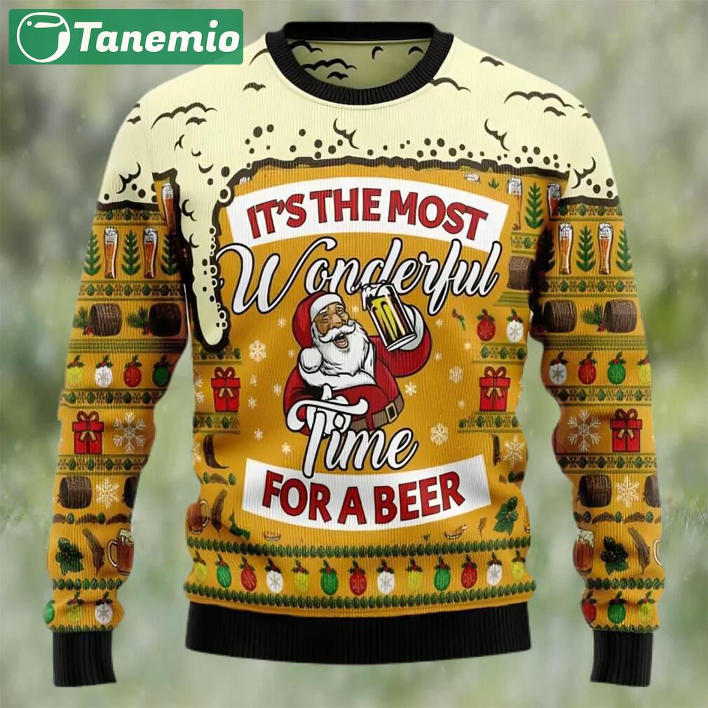 Santa claus wonderful time for a beer ugly christmas sweater, faux wool sweater, international beer day, gifts for beer lovers, best christmas gifts for 2022 Christmas Ugly Sweater