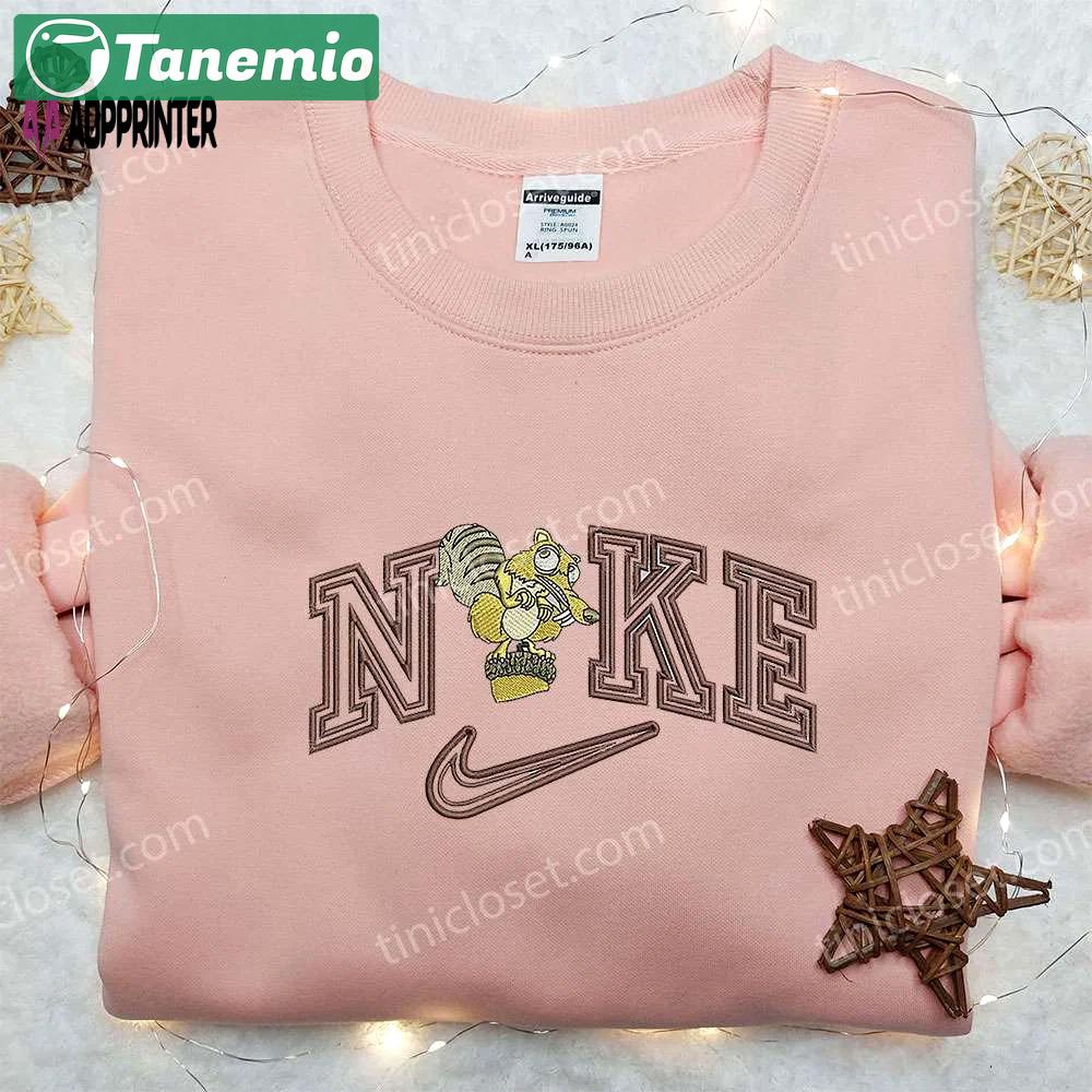 Scrat x nike embroidered shirt: ice age customized tee for unmatched style Embroidered Shirt