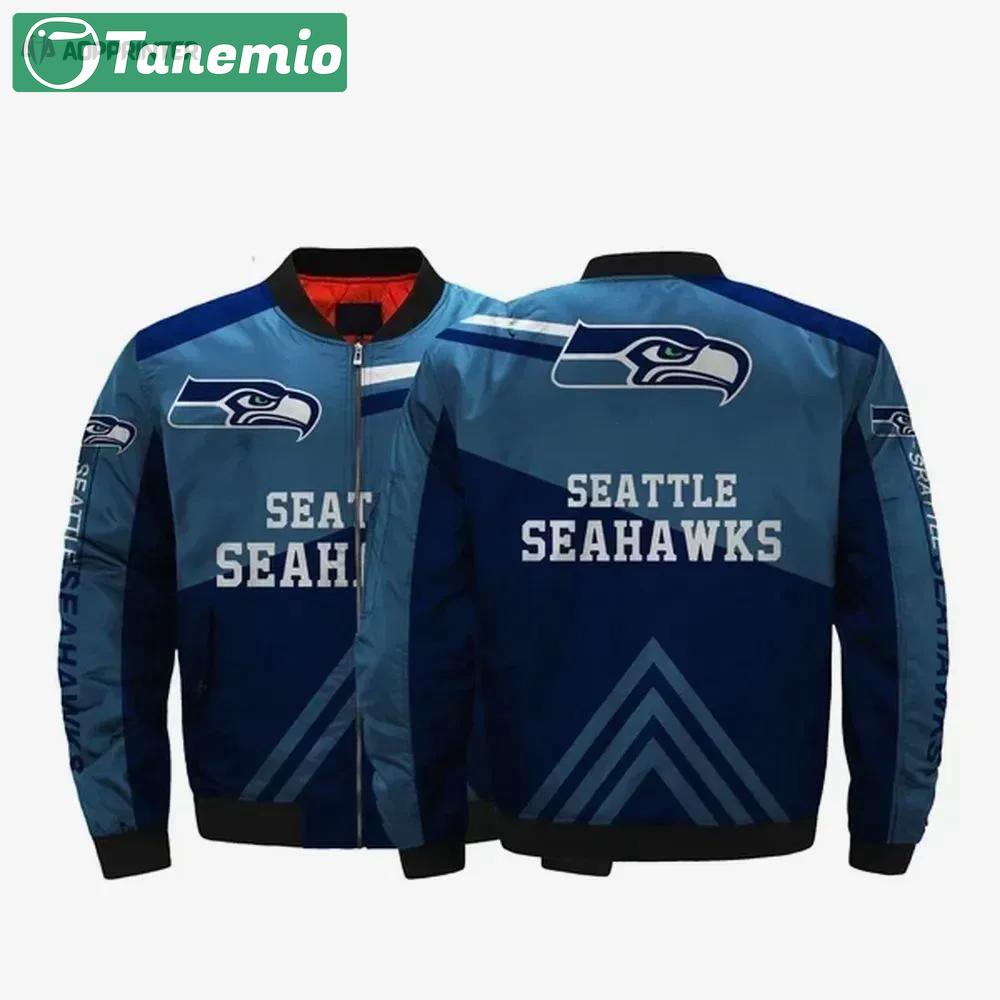 Seattle seahawks logo pattern bomber jacket – navy Bomber Jacket