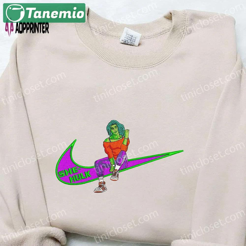She hulk x swoosh movie embroidered hoodie – marvel universe sweatshirt: custom & trendy! Embroidered Shirt