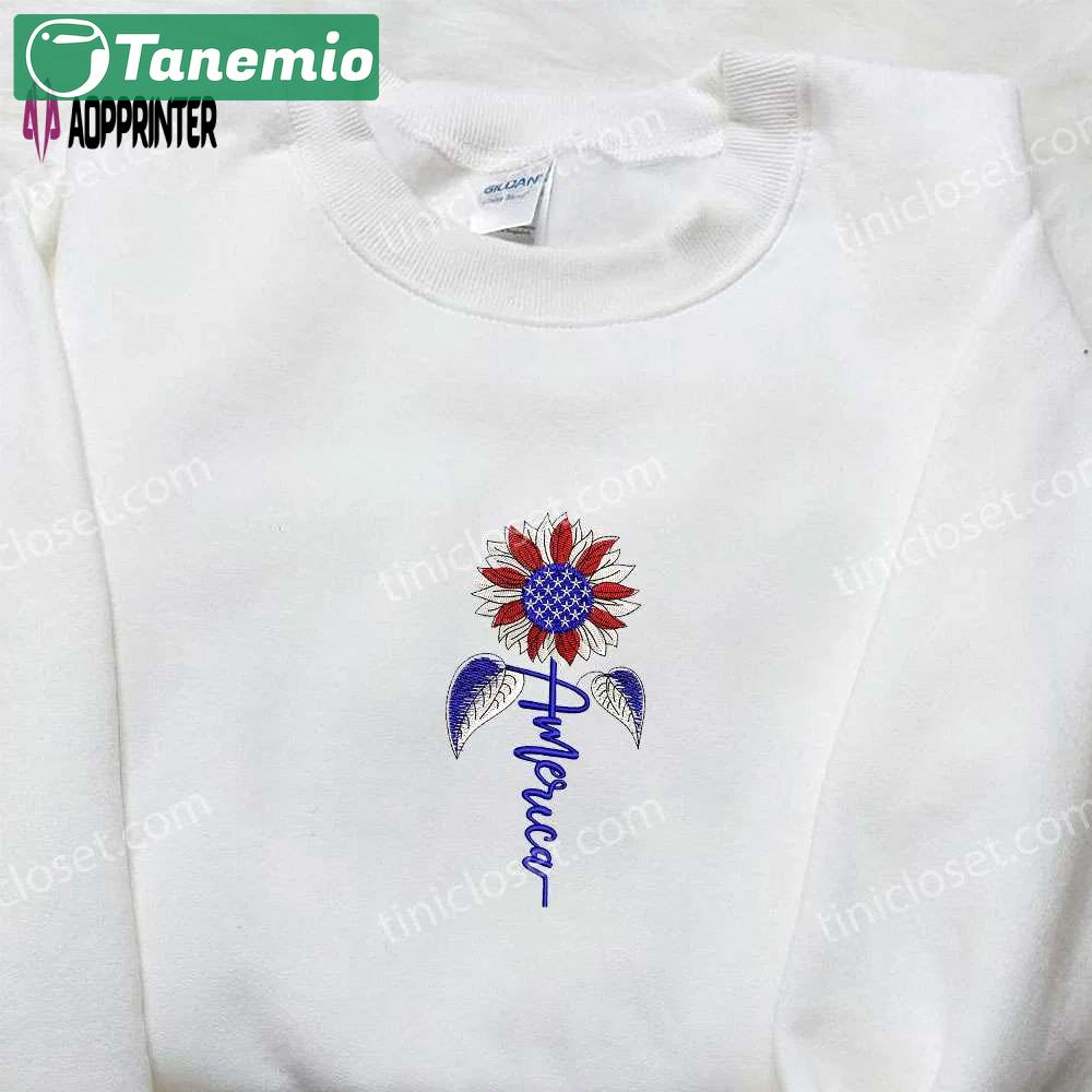 Shop the american sunflower embroidered shirt – perfect national day gift best patriotic shirt! Embroidered Shirt