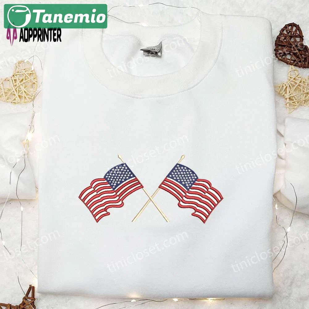 Show your patriotism with our american flag embroidered shirt – perfect national day gift! Embroidered Shirt