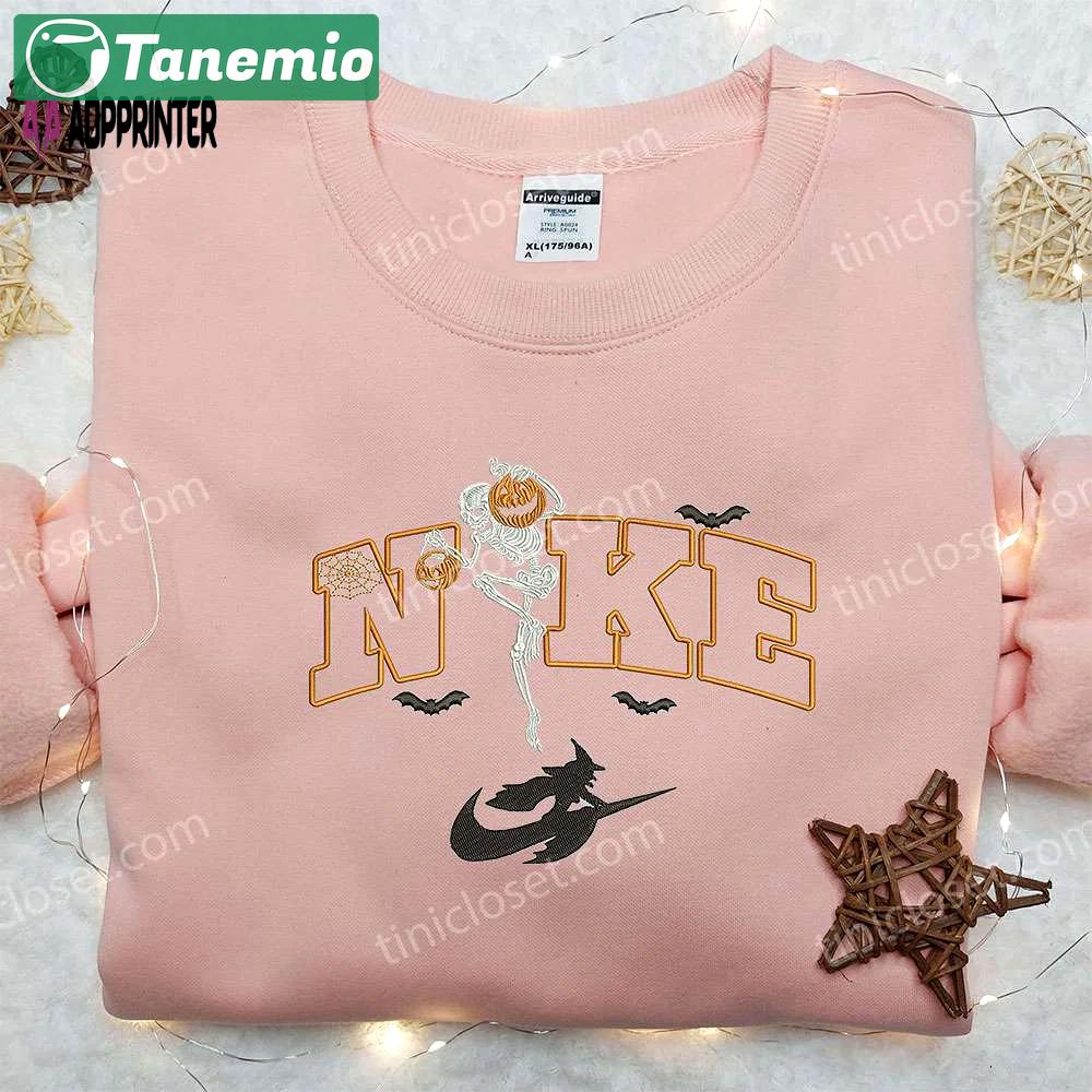 Skeleton pumpkin witch x nike embroidered sweatshirt: best halloween gift nike inspired shirt Embroidered Shirt