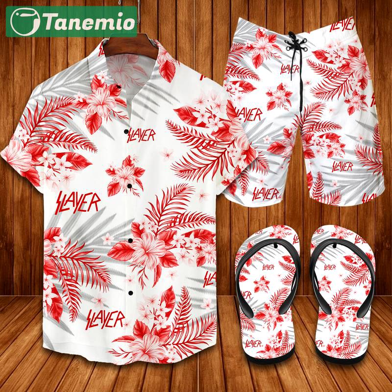 Slayer flip flops and combo hawaii shirt shorts luxury brand summer outfit Hawaii Shirt Shorts & Flip Flops