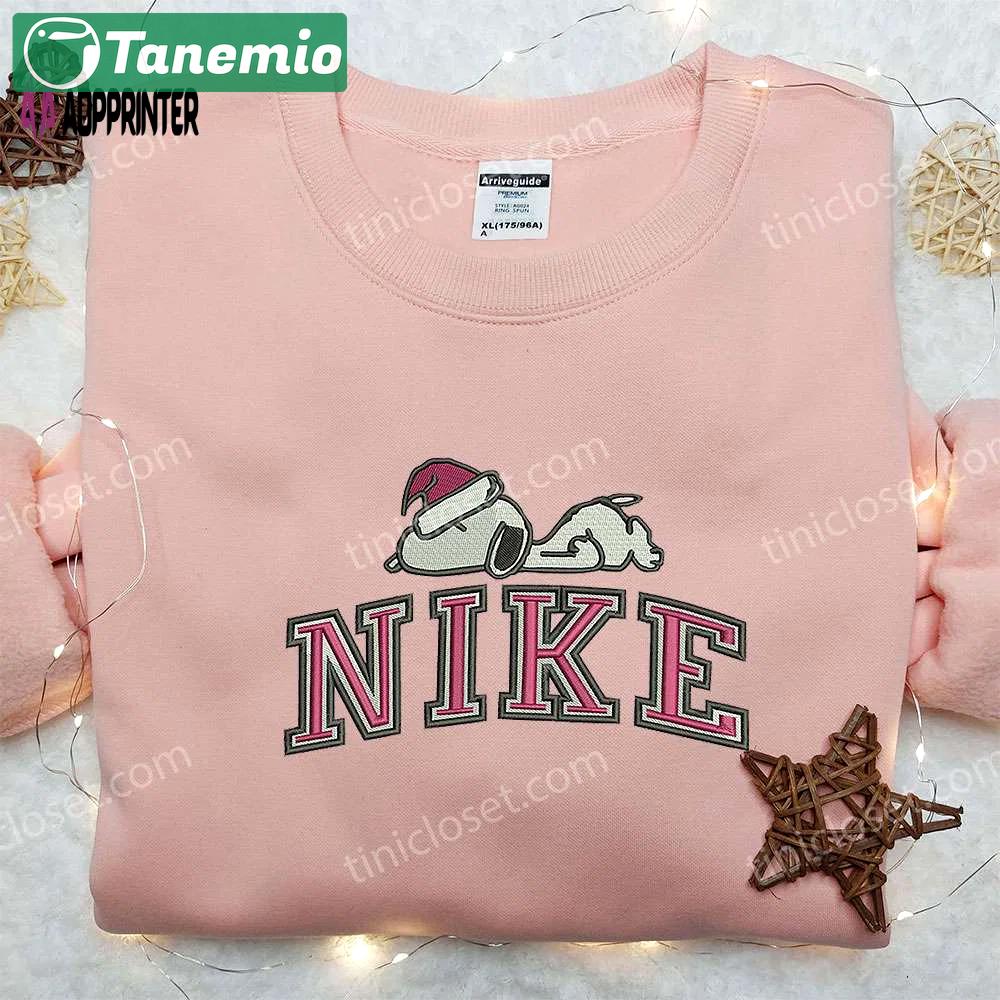 Snoopy christmas x nike embroidered sweatshirt: peanuts cartoon & nike inspired shirt Embroidered Shirt