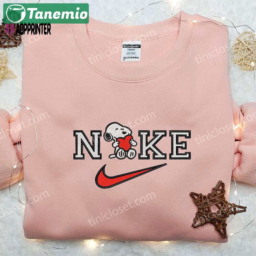 Snoopy heart x nike embroidered sweatshirt: peanuts cartoon shirt nike inspired – shop now! Embroidered Shirt