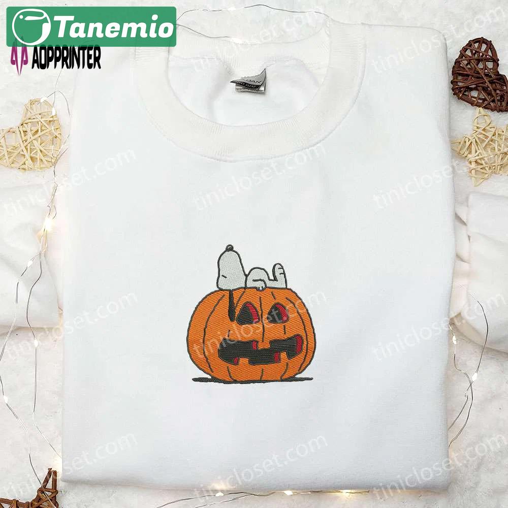 Snoopy sleeping pumpkin embroidered shirt & peanuts halloween sweatshirt – best halloween gift ideas Embroidered Shirt