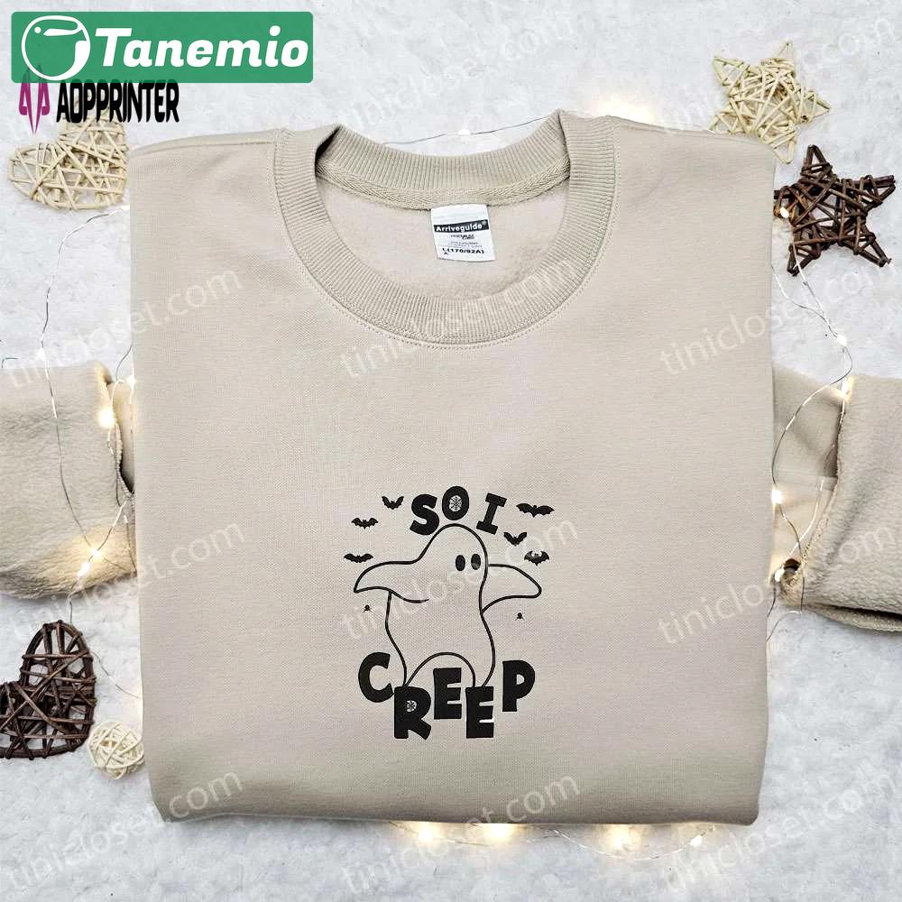 So i creep ghost shirt & cute halloween hoodie – best gift ideas for family Embroidered Shirt