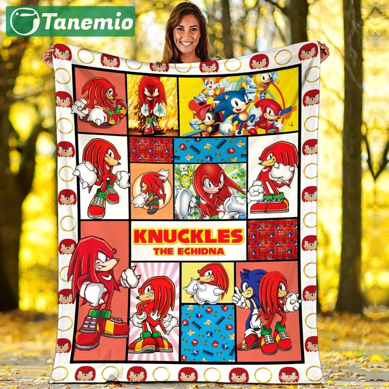 Sonic the hedgehog fleece blanket, sonic blanket, knuckles the echidna blanket, birthday gifts for kids, christmas gifts Quilt Blanket