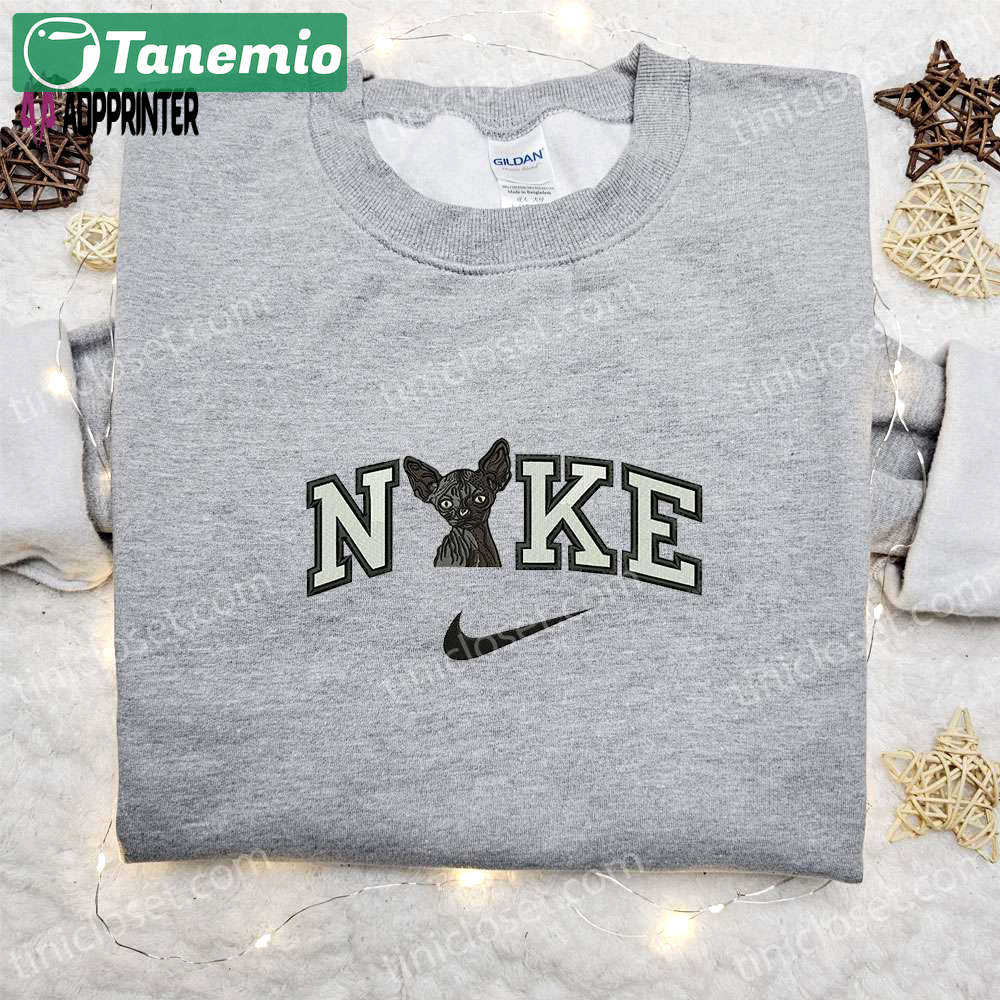 Sphynx cat x nike embroidered shirt: animal & nike inspired shirt Embroidered Shirt