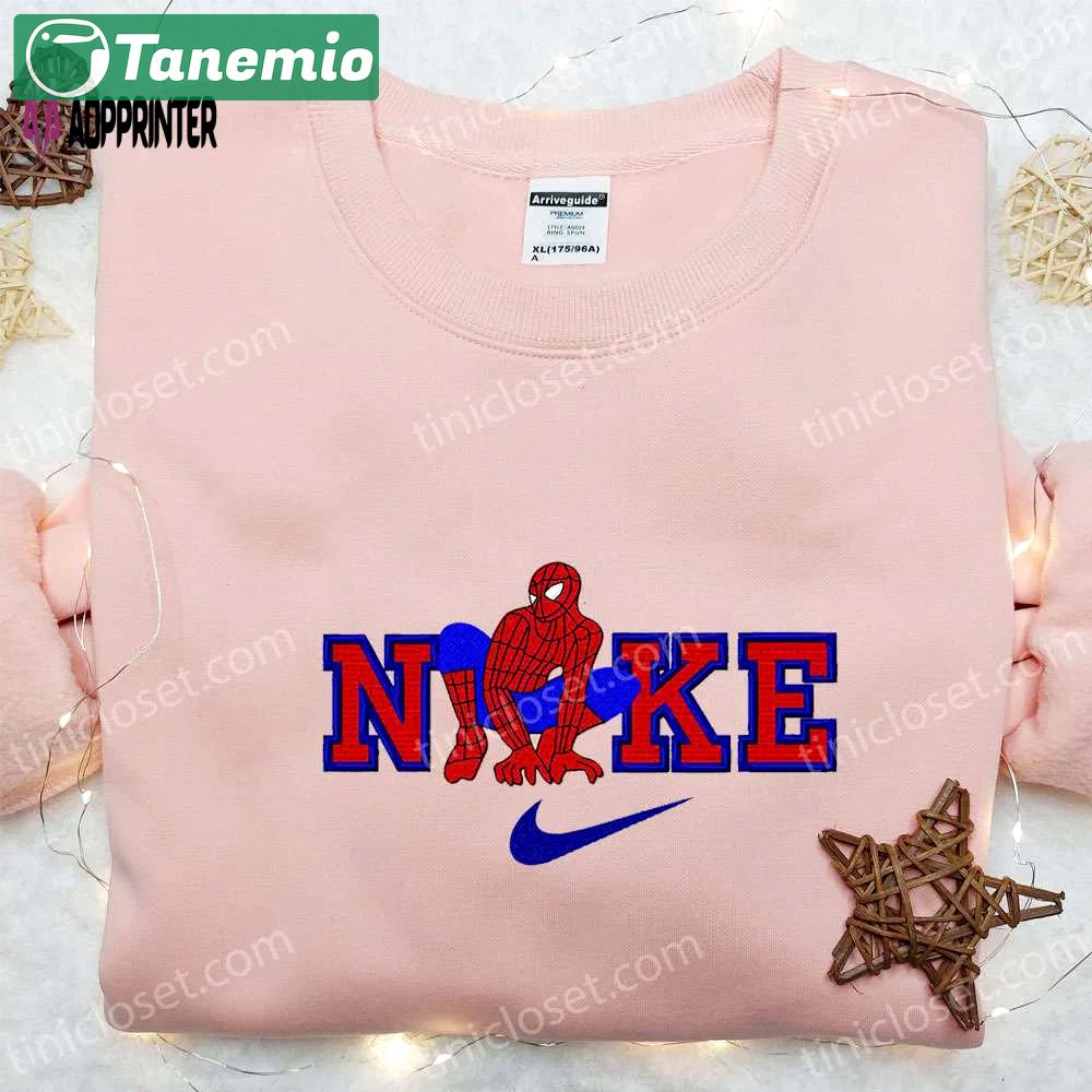 Spider-man x nike movie embroidered hoodie & marvel cinematic universe shirt: nike inspired embroidery Embroidered Shirt