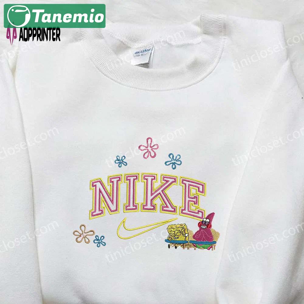 Spongebob & patrick x nike embroidered sweatshirt: cartoon shirt nike inspired design Embroidered Shirt