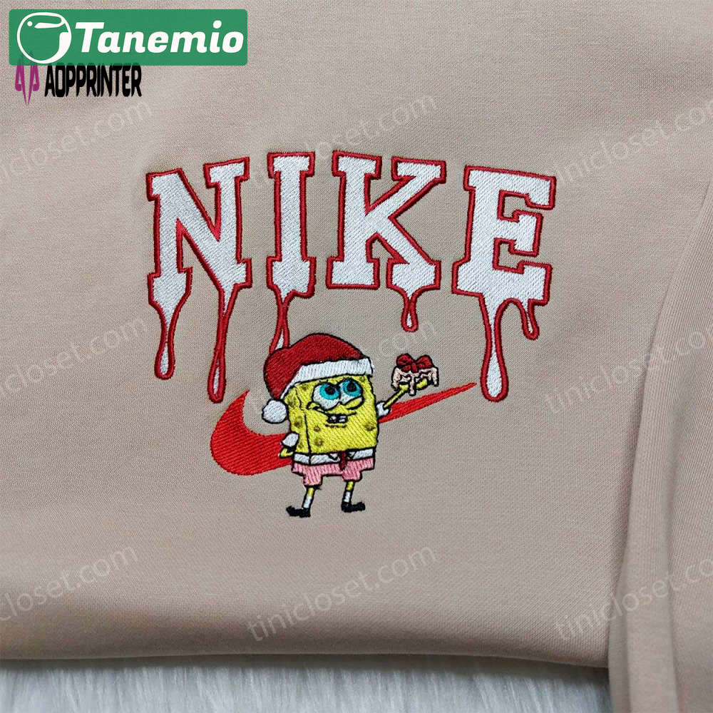 Spongebob santa hat nike christmas sweatshirt: custom embroidered hoodie family gift ideas Embroidered Shirt