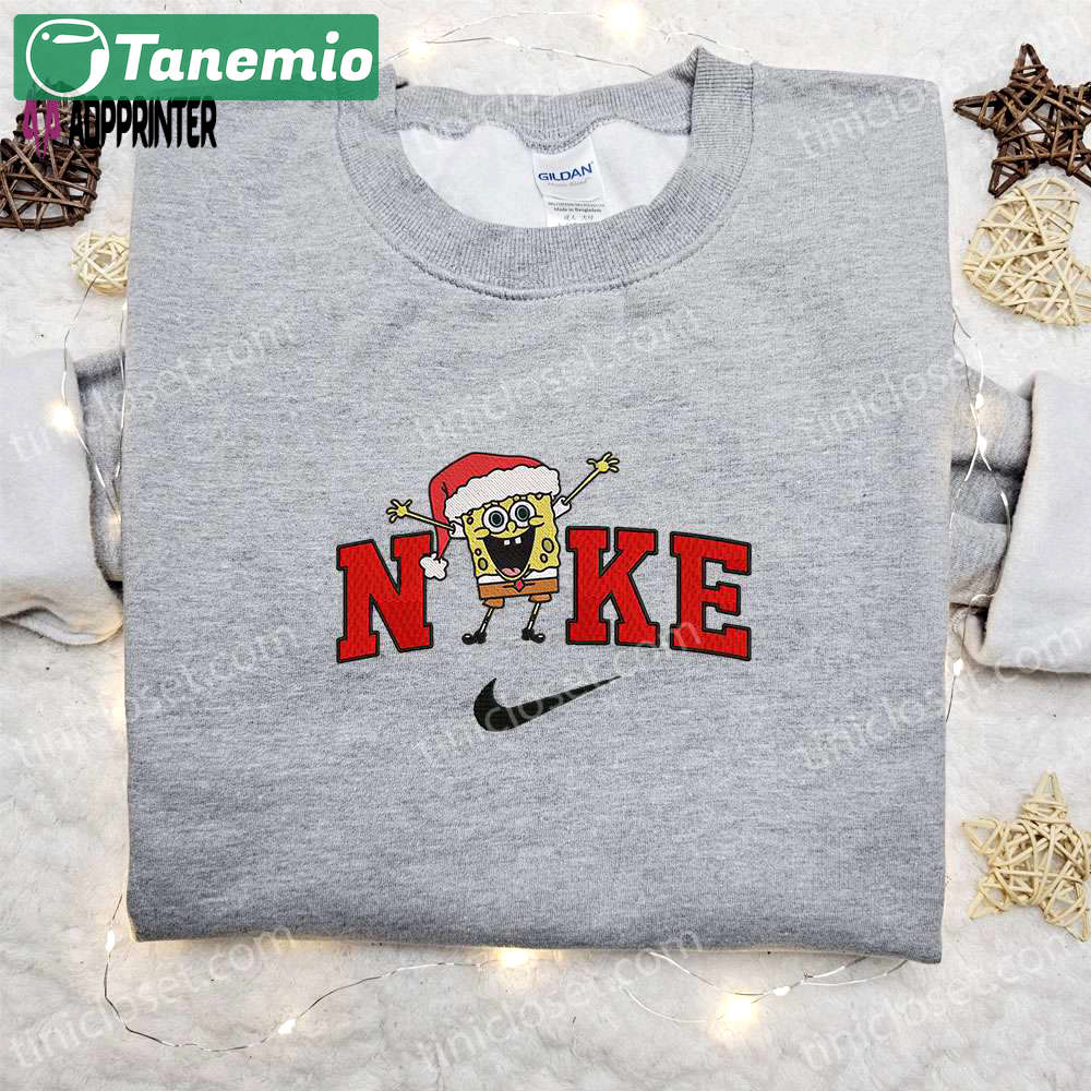 Spongebob squarepants x nike christmas embroidered sweatshirt & shirt – best gift ideas Embroidered Shirt