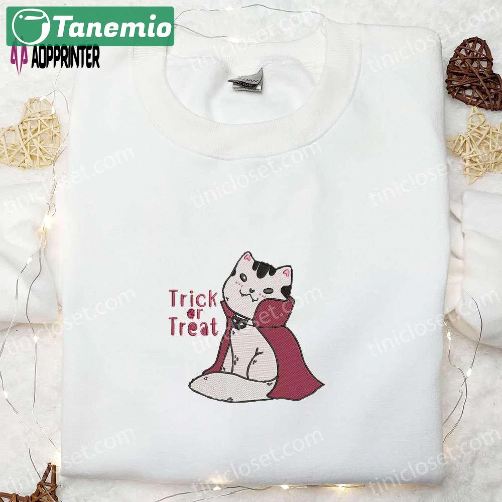 Spook-tacular cat vampire costume trick or treat embroidered shirt: best halloween gifts Embroidered Shirt