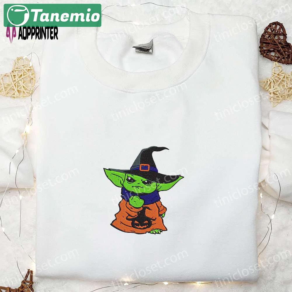 Spooktacular baby yoda witch sweatshirt: halloween embroidered hoodie & gifts Embroidered Shirt