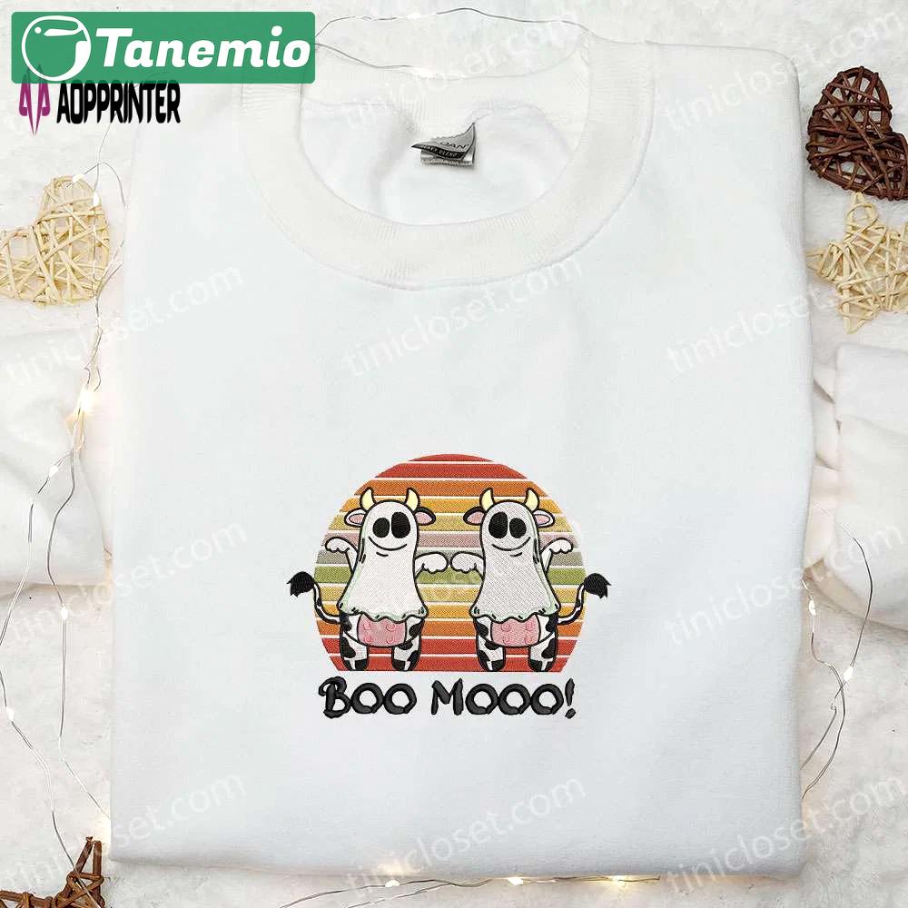 Spooktacular funny ghost cow sweatshirt – perfect for halloween farm animal embroidered design Embroidered Shirt