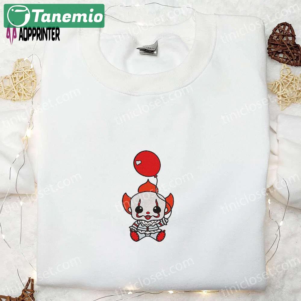 Spooky baby clown it balloon embroidered sweatshirt & hoodie – best halloween gift ideas Embroidered Shirt
