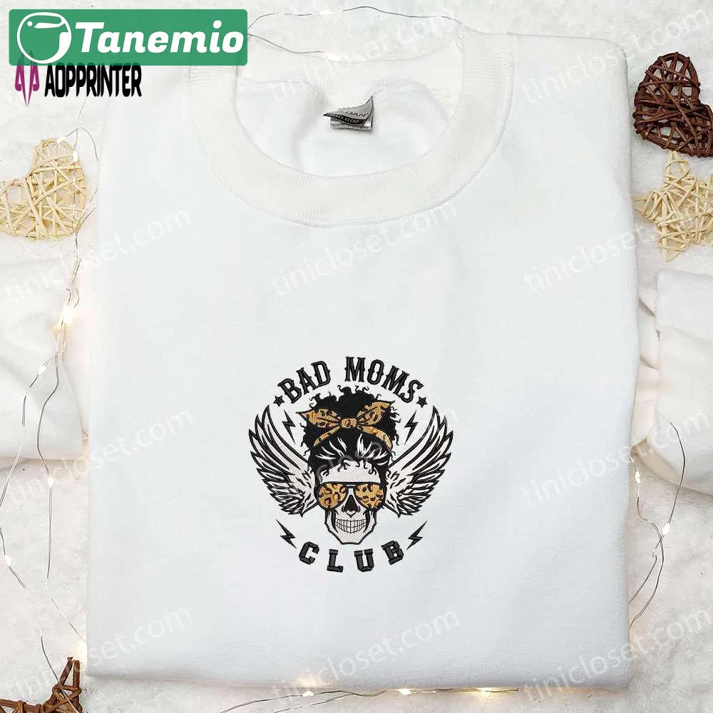 Spooky bad moms club skull embroidered sweatshirt: halloween hoodie & best gift ideas Embroidered Shirt