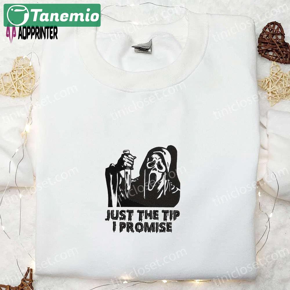 Spooky ghost embroidered shirt: just the tip i promise! cool halloween shirts Embroidered Shirt