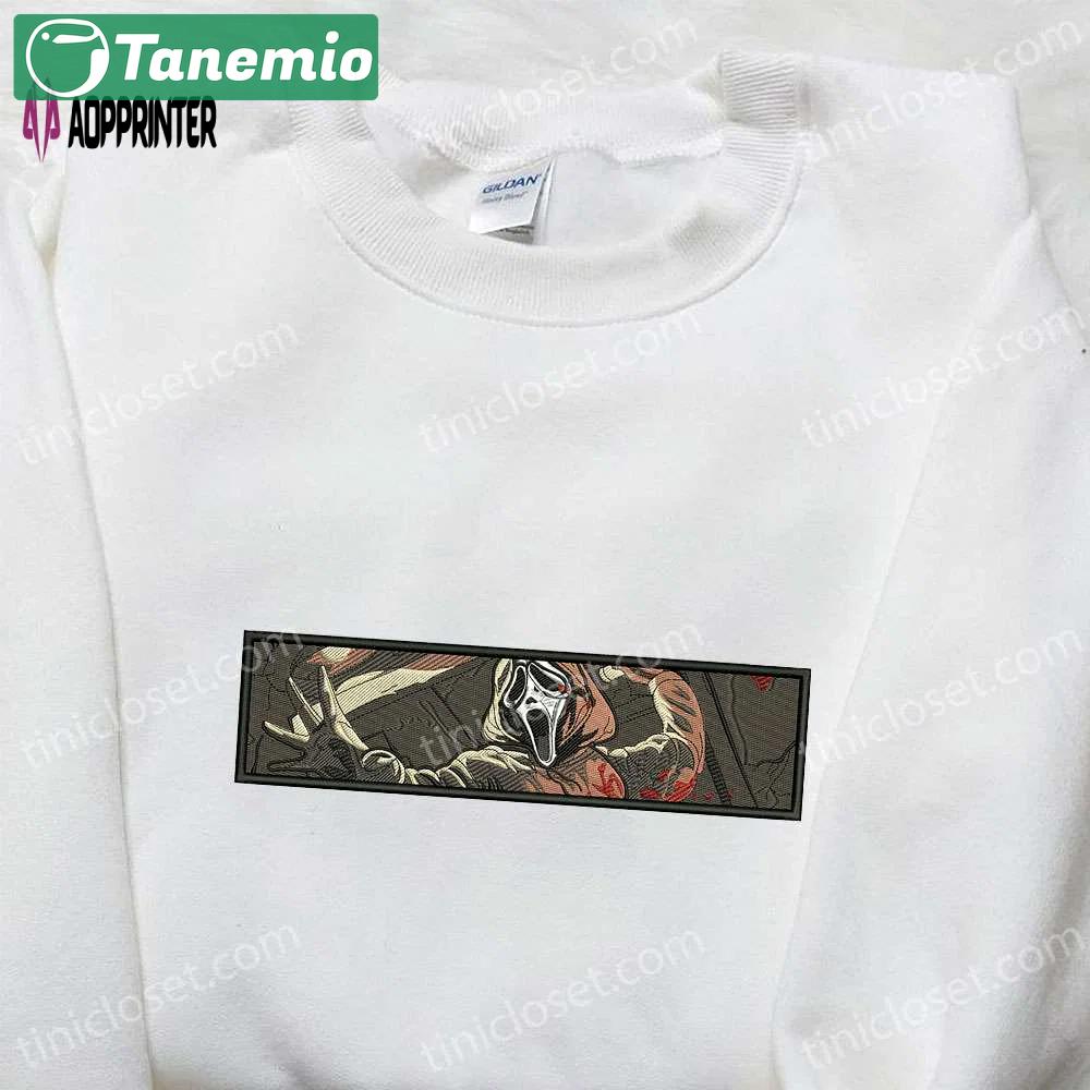 Spooky ghost face embroidered shirt: perfect halloween gift for horror lovers Embroidered Shirt