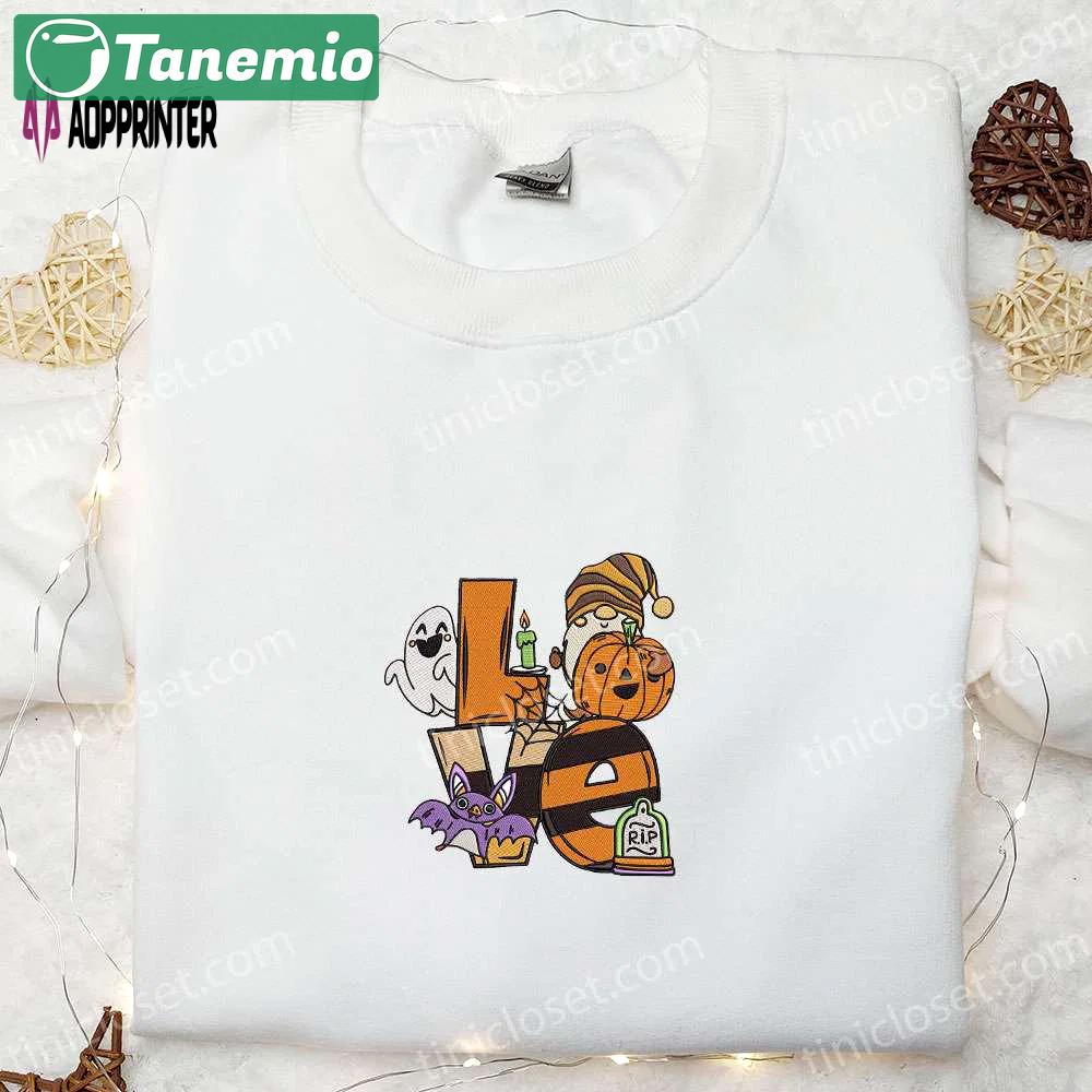Spooky halloween embroidered sweatshirt & hoodie: love pumpkin ghost bat design perfect halloween shirt ideas Embroidered Shirt