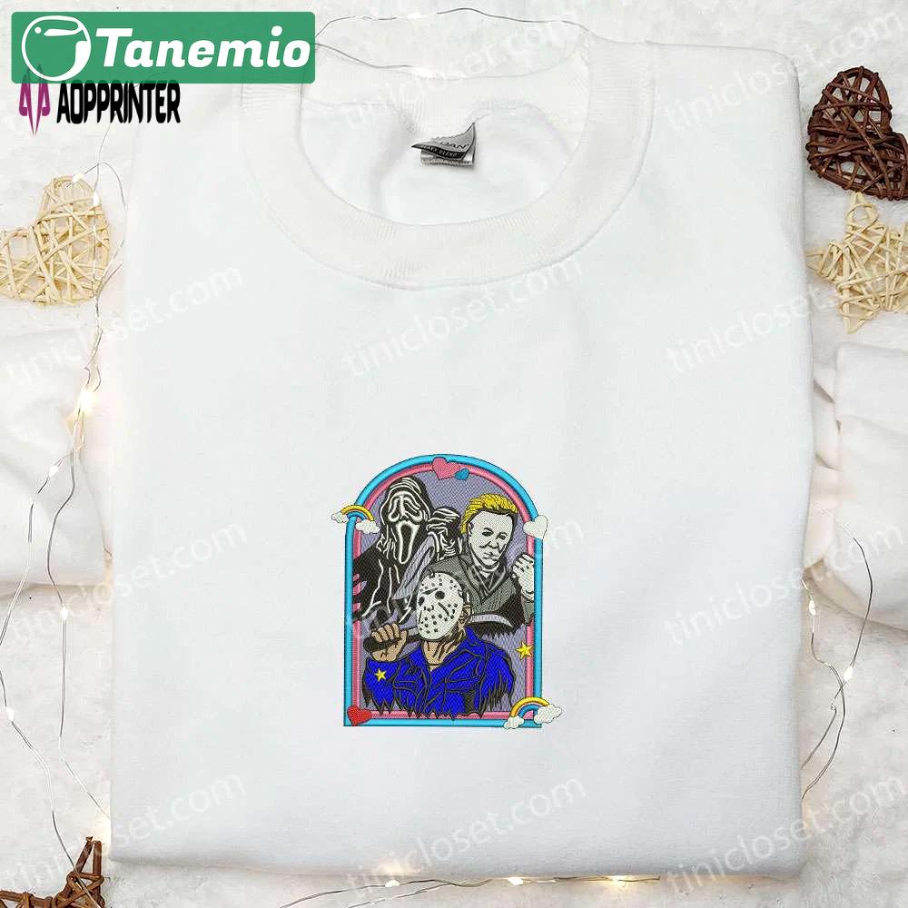 Spooky horror characters embroidered shirt – perfect halloween gift for the family Embroidered Shirt