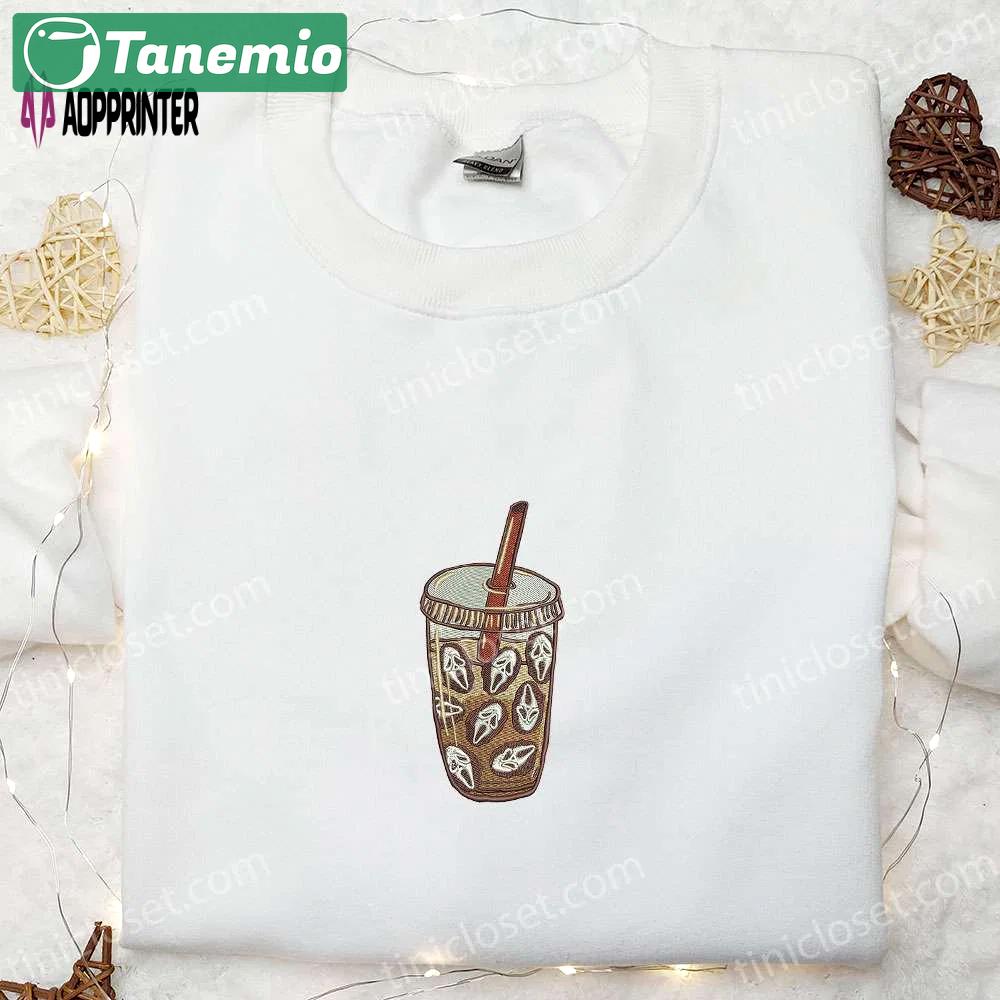 Spooky horror coffee & halloween embroidered shirt – perfect family halloween gift! Embroidered Shirt