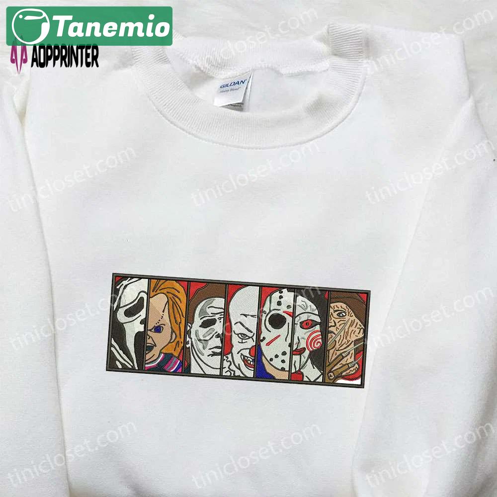 Spooky horror film box sweatshirt characters hoodie & halloween shirt – embroidered collection Embroidered Shirt
