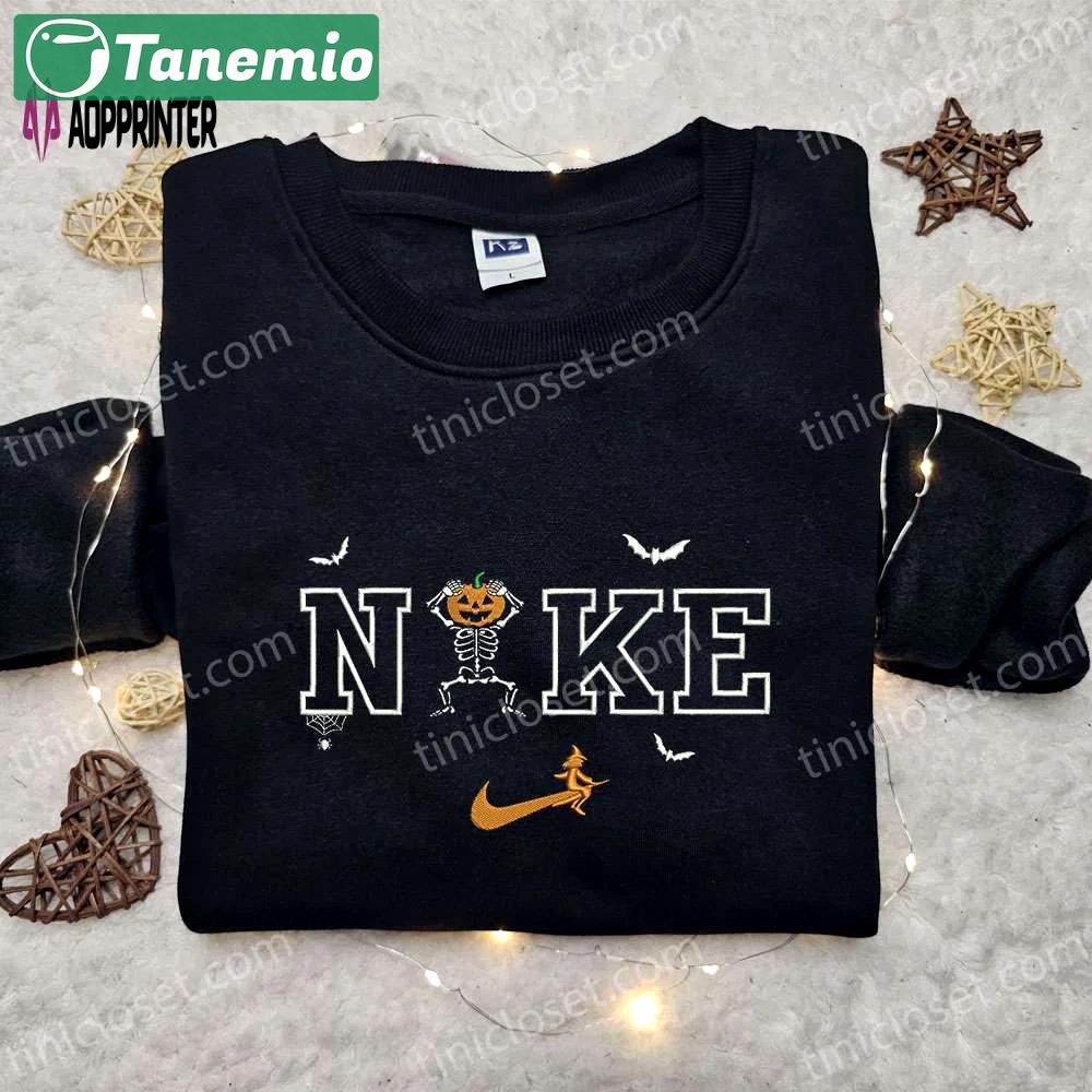 Spooky style: skeleton dance x nike embroidered hoodie & shirt – best halloween gift ideas Embroidered Shirt