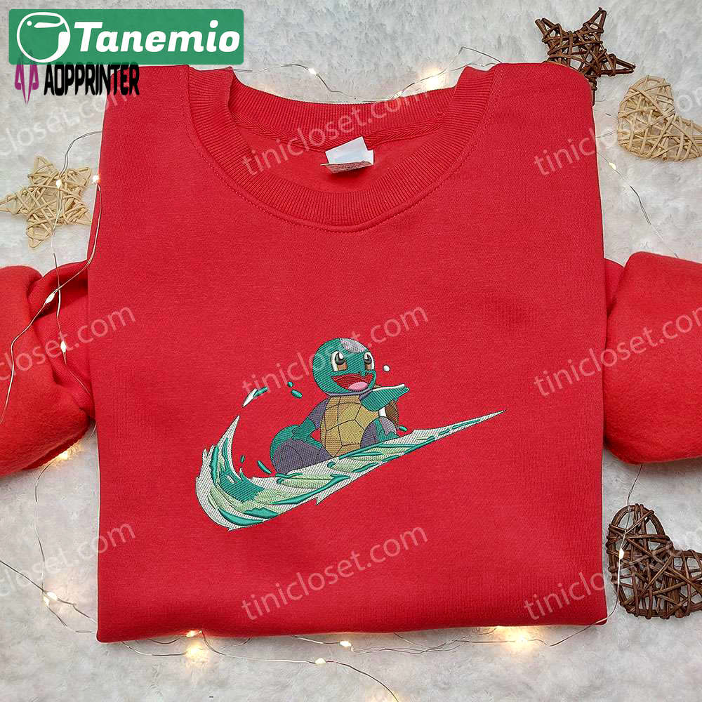 Squirtle x nike swoosh hoodie & pokemon nike inspired embroidered shirts Embroidered Shirt