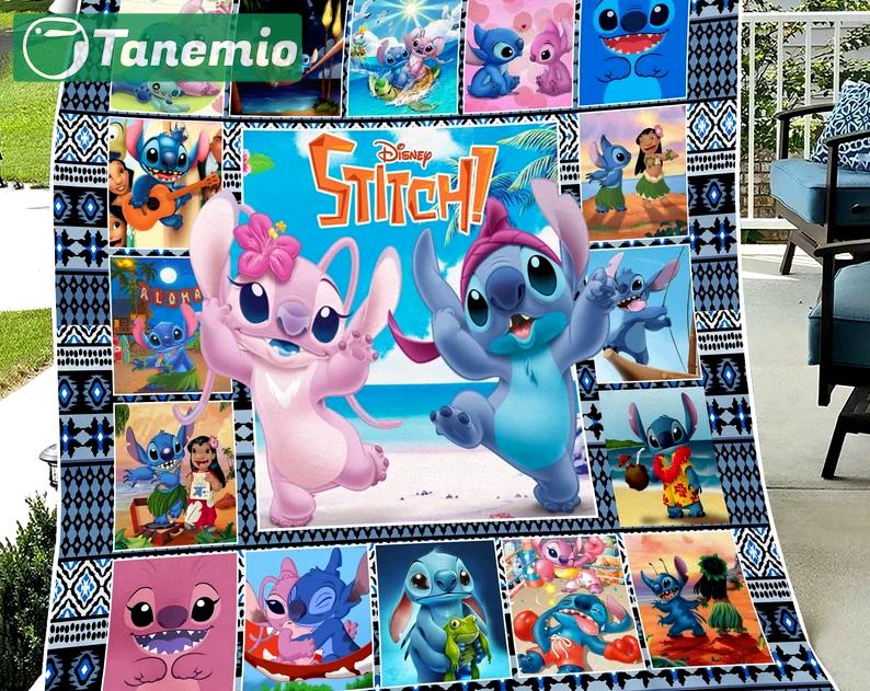 Stitch and angel fleece blanket, stitch throw blanket for couch sofa, stitch couple gifts, stitch birthday gift, christmas gifts Quilt Blanket