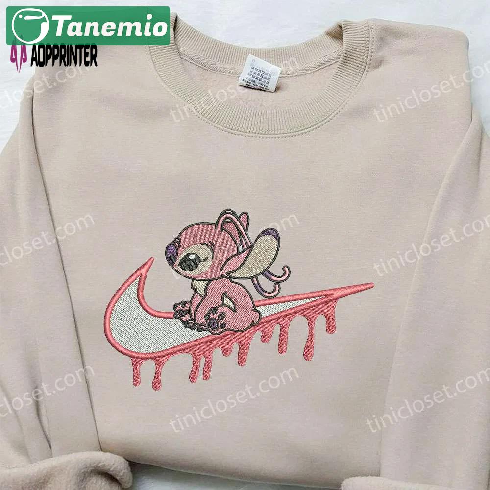 Stitch angel x nike embroidered shirt: lilo & stitch custom design Embroidered Shirt