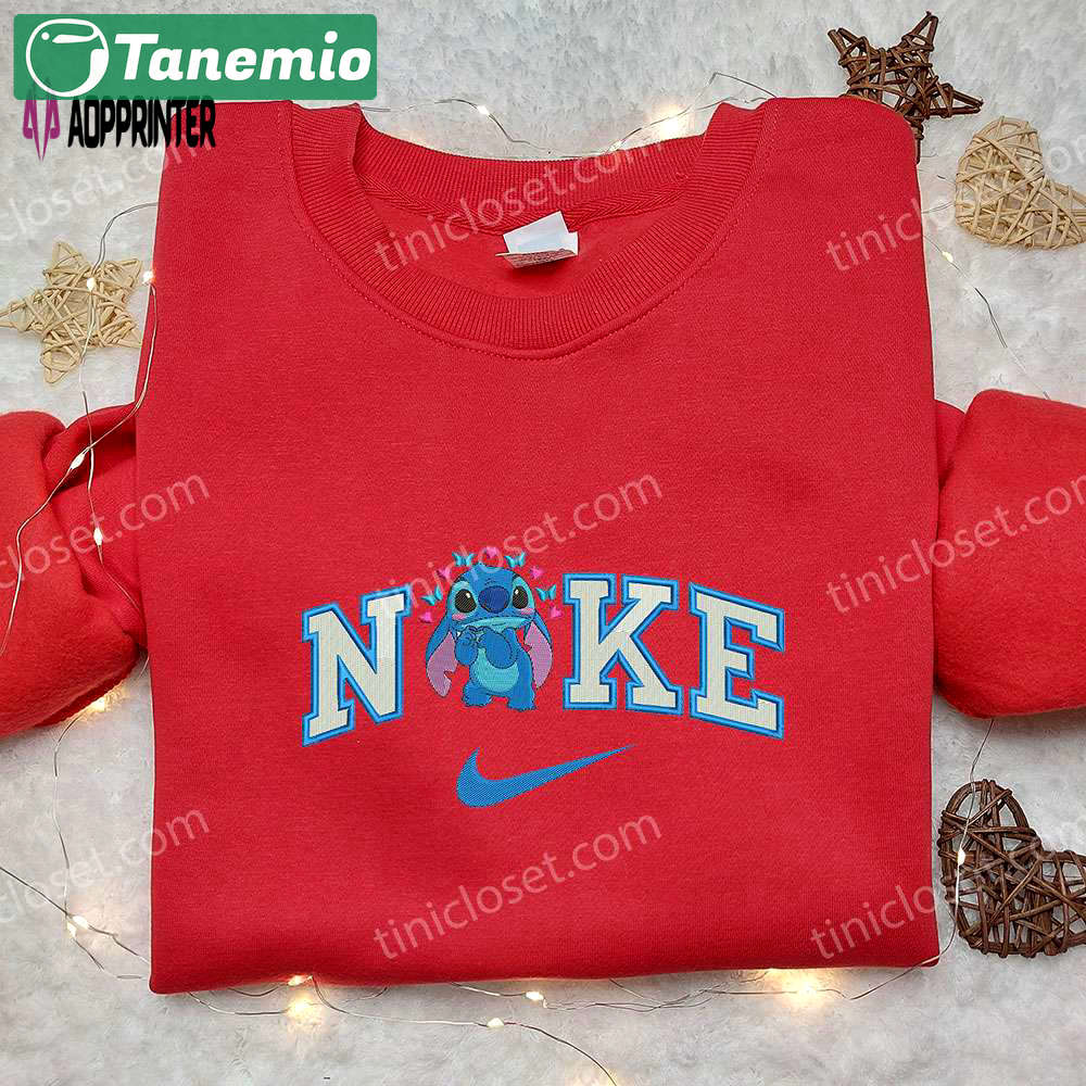 Stitch butterfly x nike embroidered sweatshirt: best valentine’s day gift nike inspired shirt Embroidered Shirt