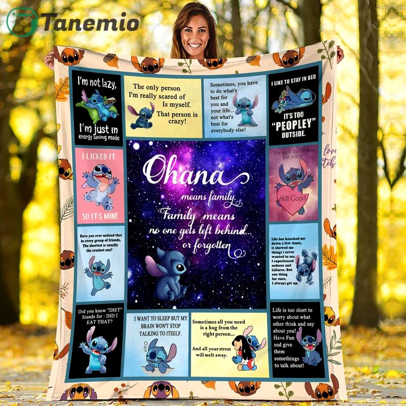 Stitch funny fleece blanket quilt ohana means family fleece blanket quilt Quilt Blanket