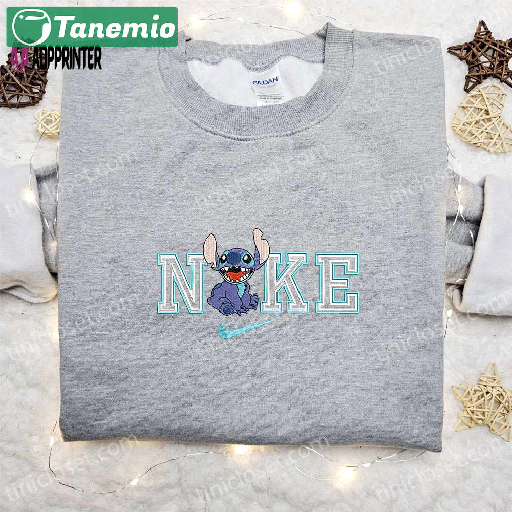 Stitch laugh x nike cartoon embroidered shirt – lilo and stitch inspired nike-inspired design Embroidered Shirt