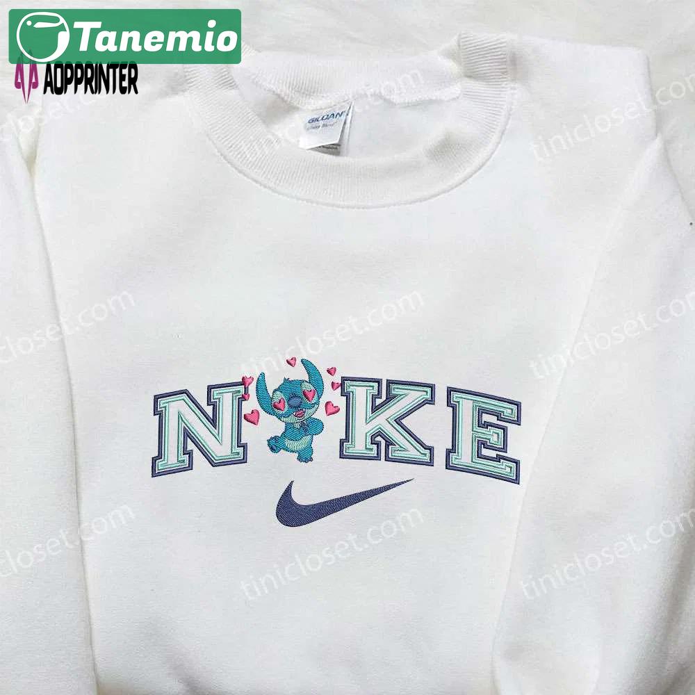Stitch love x nike embroidered sweatshirt: lilo and stitch cartoon shirt – nike inspired design Embroidered Shirt