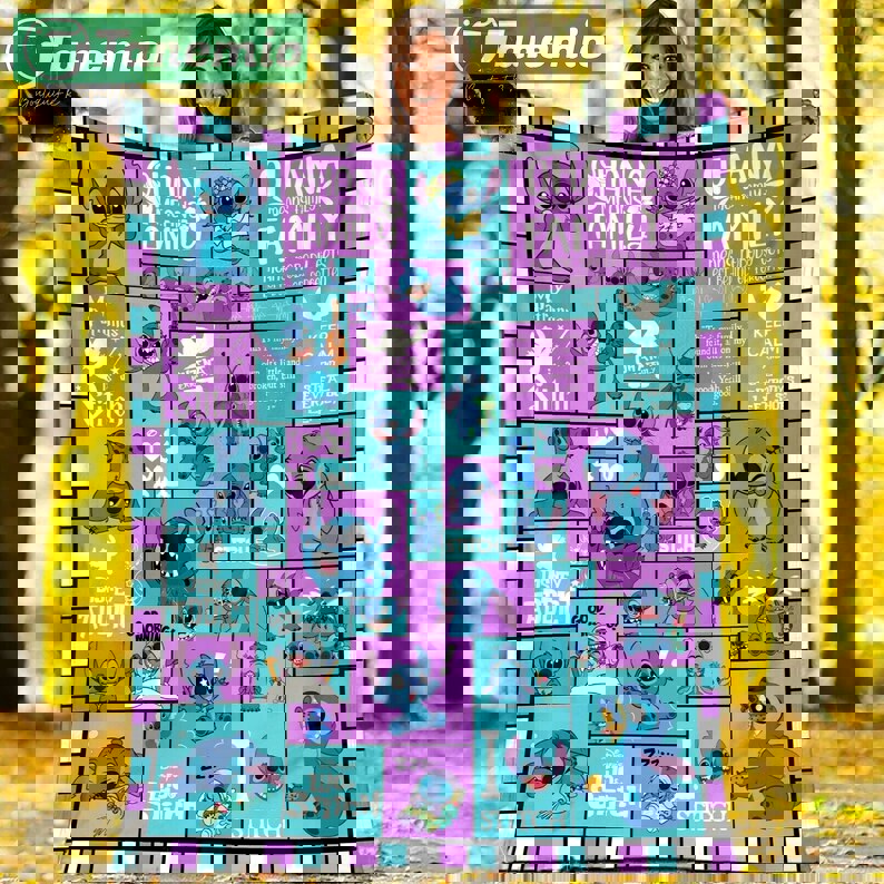 Stitch ohana means family fleece blanket, mink sherpa blanket, lilo and stitch quilt, ohana is family quilt Quilt Blanket