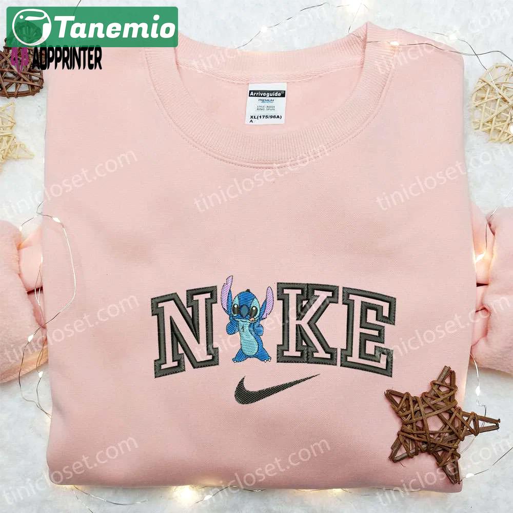 Stitch x nike cartoon embroidered sweatshirt: best nike inspired hoodie perfect family gift Embroidered Shirt