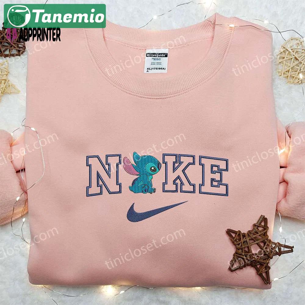 Stitch x nike embroidered sweatshirt lilo and stitch cartoon shirt nike inspired embroidery Embroidered Shirt