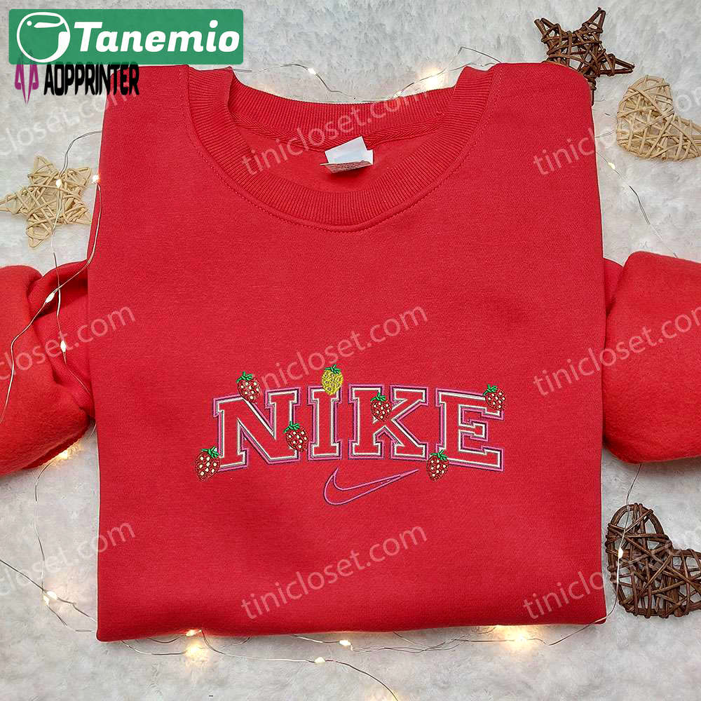 Strawberry x nike embroidered sweatshirt & favorite food shirt: nike inspired apparel Embroidered Shirt